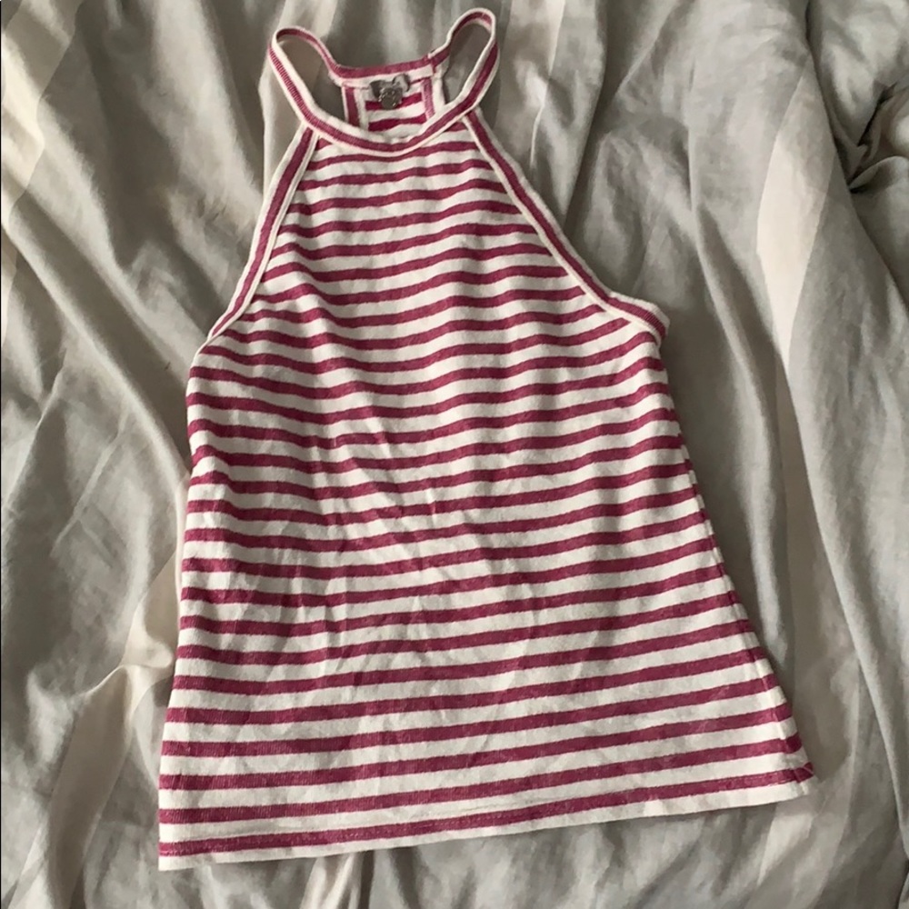 maroon and white striped halter top